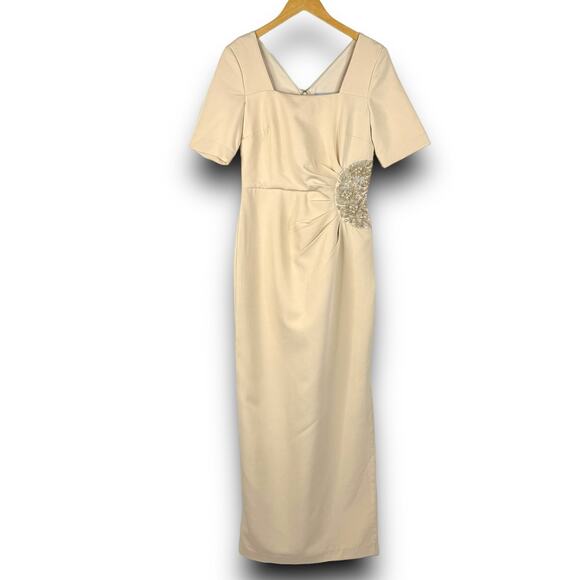 JS Collections Ashley Draped Column Gown Square Neck Special Event Champagne 4 - Picture 4 of 10